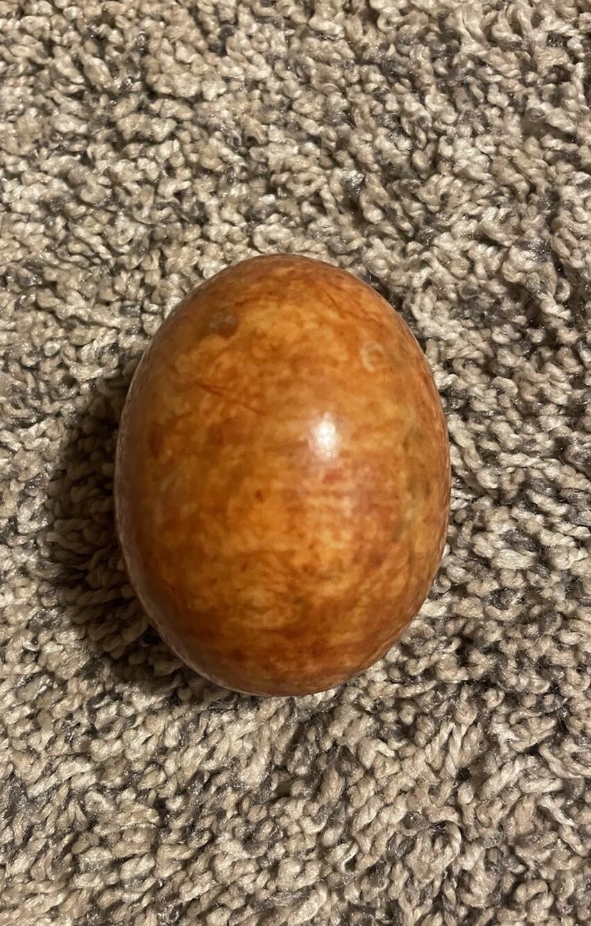 Vintage Alabaster Marble Polished Stone Egg Orange with Veins Carved